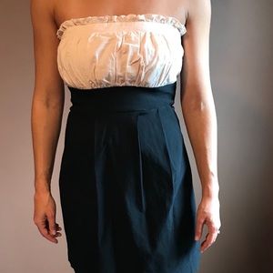 Black strapless dress with peach top